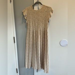 Ripe Maternity Shirred Midi Dress size small, natural / white print